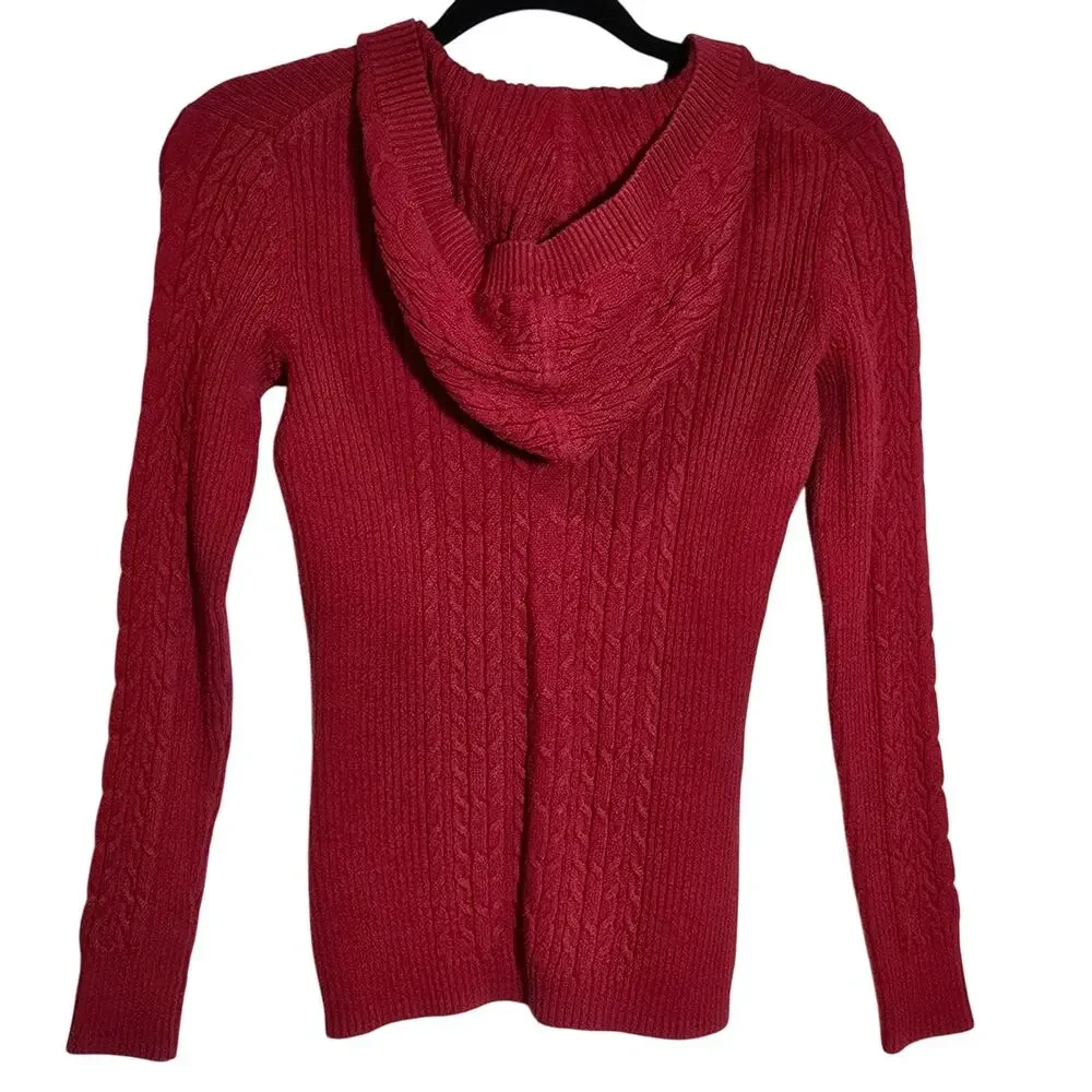 Y2K Tommy Hilfiger Cable Knit Sweater Pullover Top Red V Neck Women's Size Small